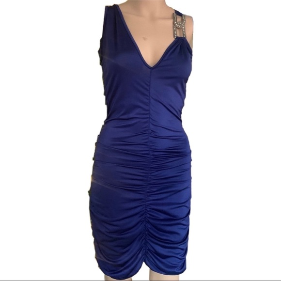 Sexy Royal Blue Ruched Club Dress - Picture 1 of 6